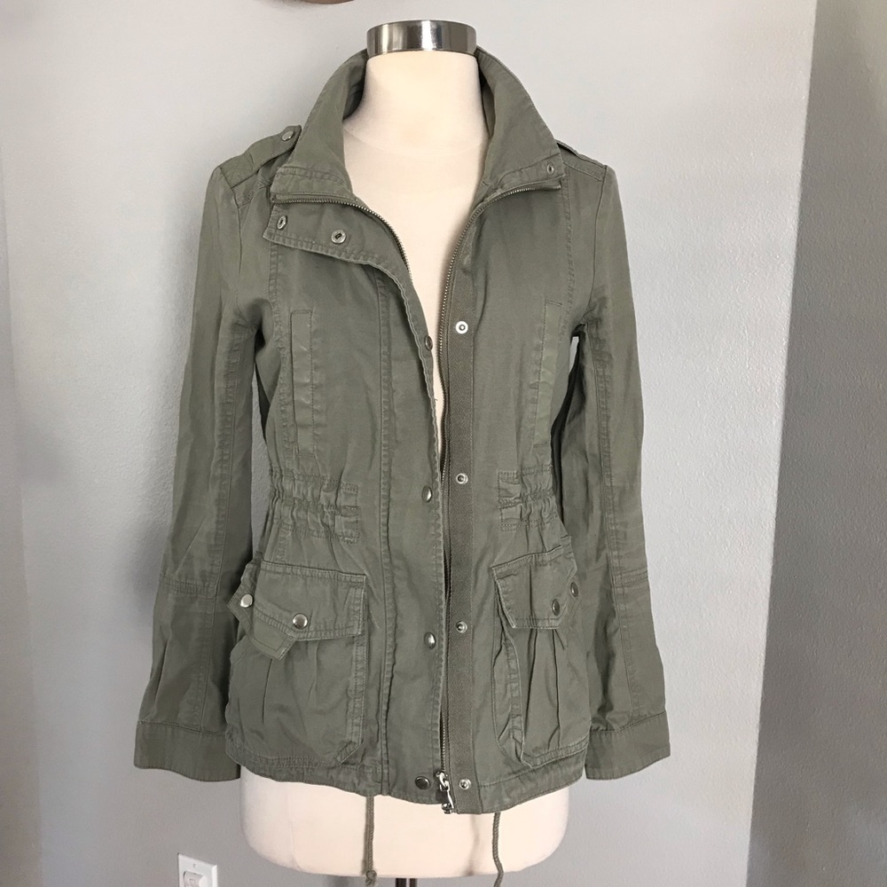 Trendy Green Army Utility Jacket With Faux Leather